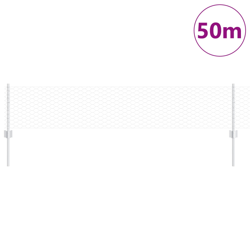 Zaunpfosten 11 Stück U-Kanal Grau 40 cm Stahl, Sechseckzaun Grau 0,4x50 m Stahl