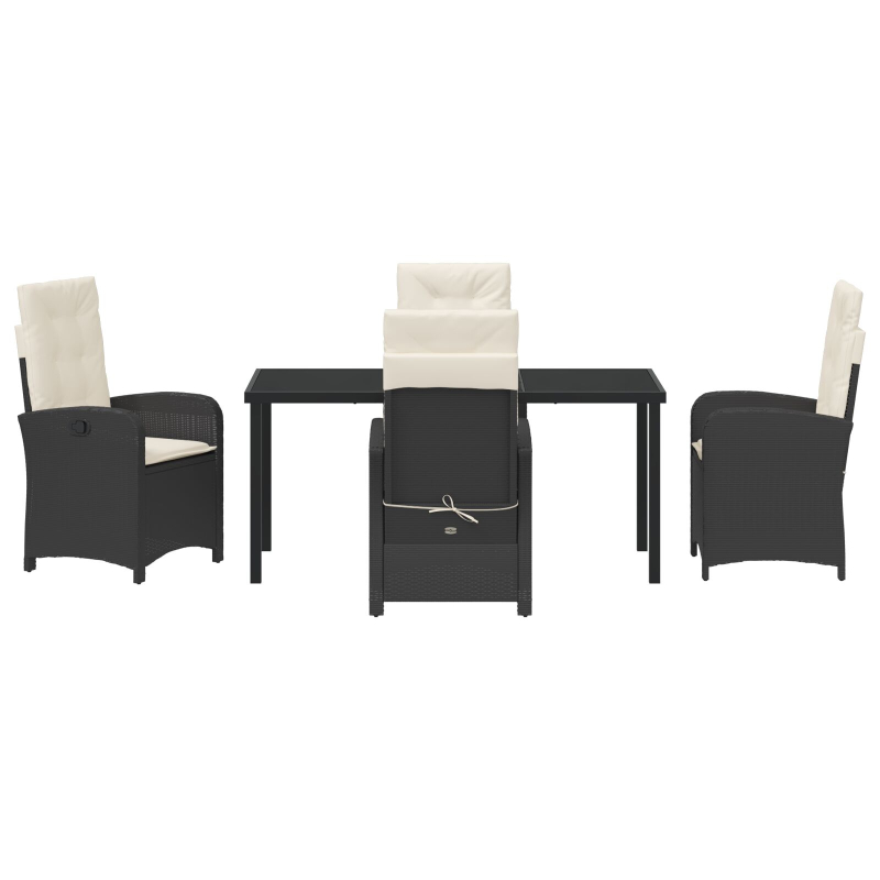 5-teiliges Garten-Dining-Set mit Kissen Schwarz Poly Rattan
