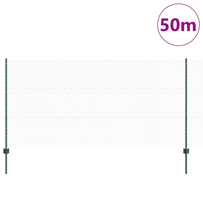 Zaunpfosten 11 Stk U-Kanal Grün 120 cm Stahl, Sechseckzaun Grün 1,2x50 m Stahl