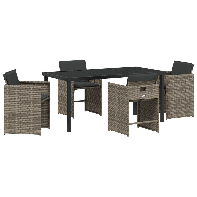 5-teiliges Garten-Ess-Set mit Kissen Grau Poly-Rattan