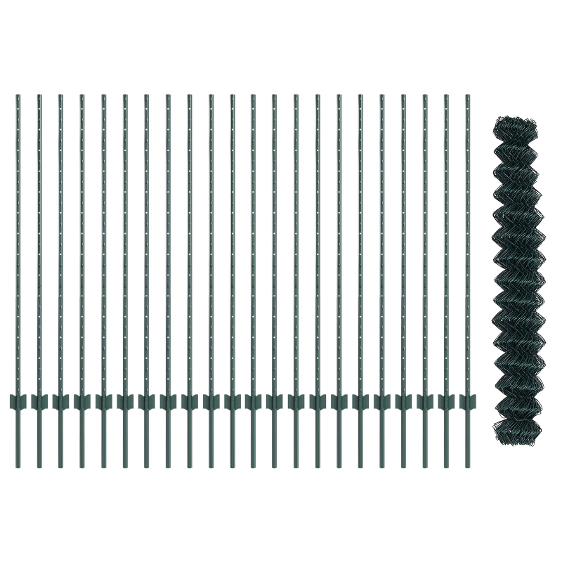 Drahtzaun mit 22 U-Pfosten Grün 1,4x25 m Stahl