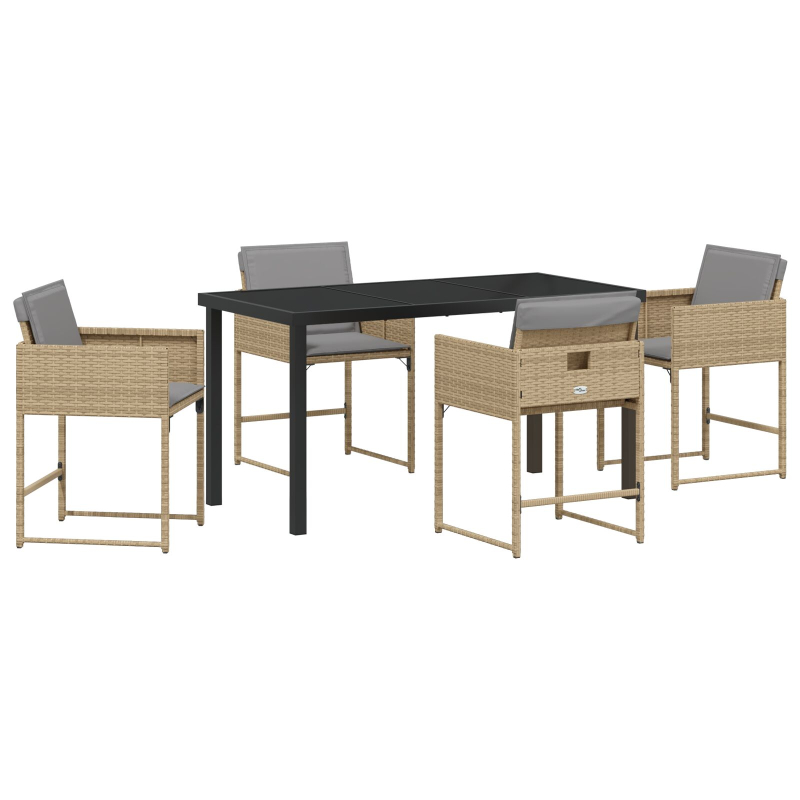 5-teiliges Garten Esszimmer Set mit Kissen Beige Poly Rattan