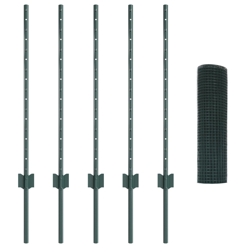 Schweißdrahtzaun mit 5 U-Posten Grün 0.8x10 m Stahl
