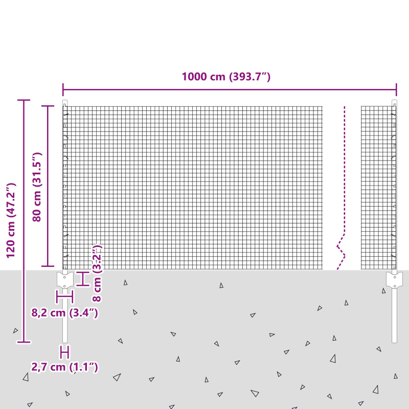 Schweißdrahtzaun mit 5 U-Posten Grün 0.8x10 m Stahl