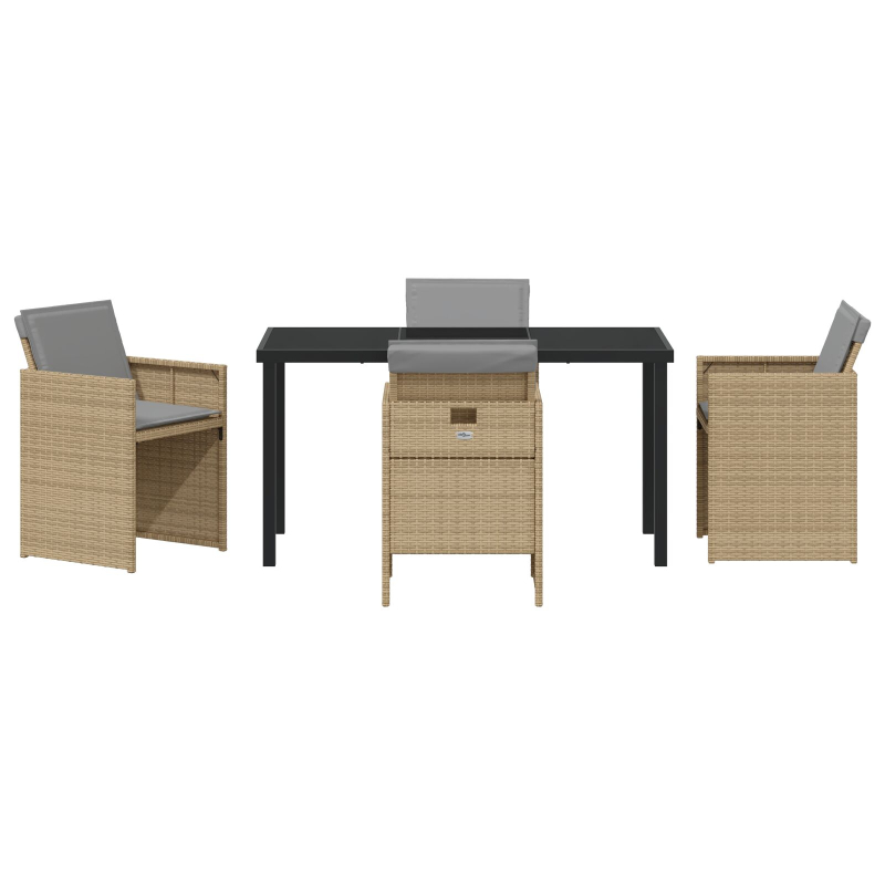 5-teiliges Garten-Esszimmer-Set mit Kissen Beige Poly Rattan
