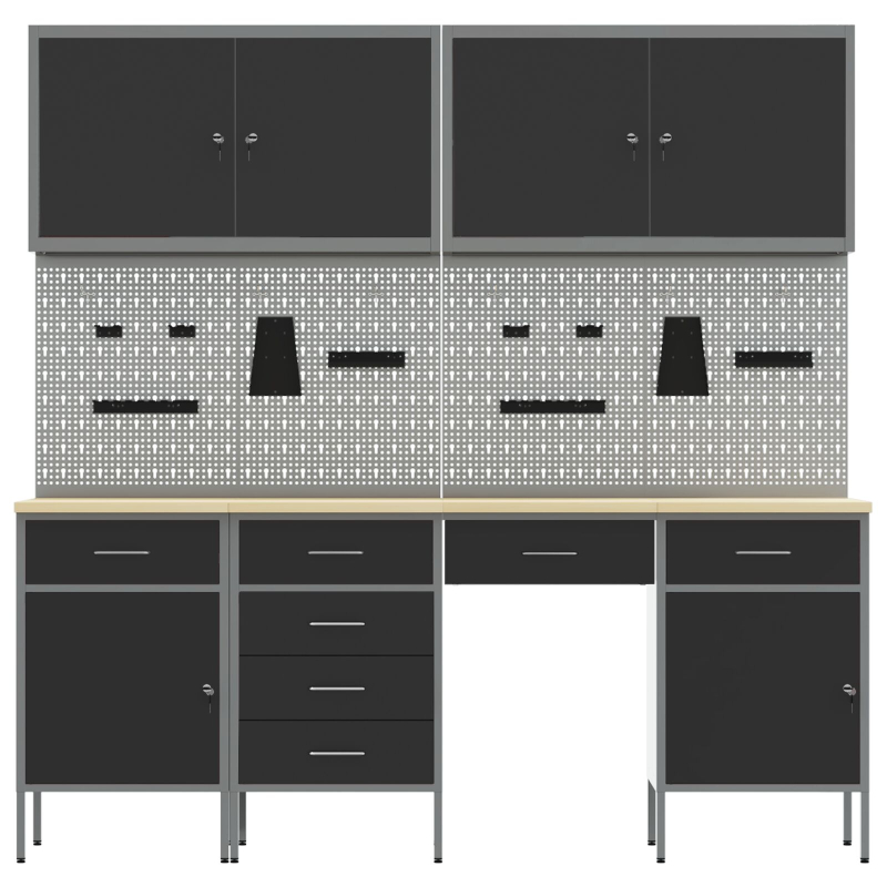 10-teiliges Werkbank-Set aus schwarzem Stahl