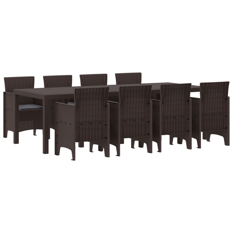 9 Teile Garten Essgruppe mit Kissen Braun Poly-Rattan