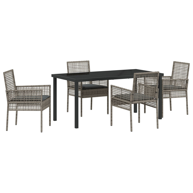 5-teiliges Garten-Dining-Set mit Kissen Grau Poly-Rattan