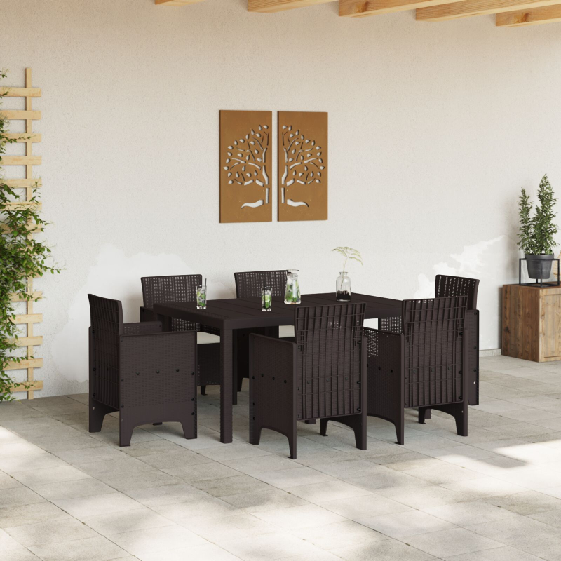 7-teiliges Garten Essset mit Kissen Braun Poly Rattan