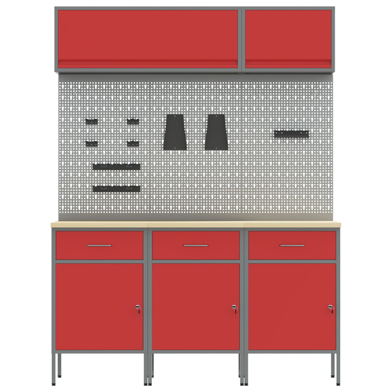 8-teiliges Werkbank-Set aus rotem Stahl