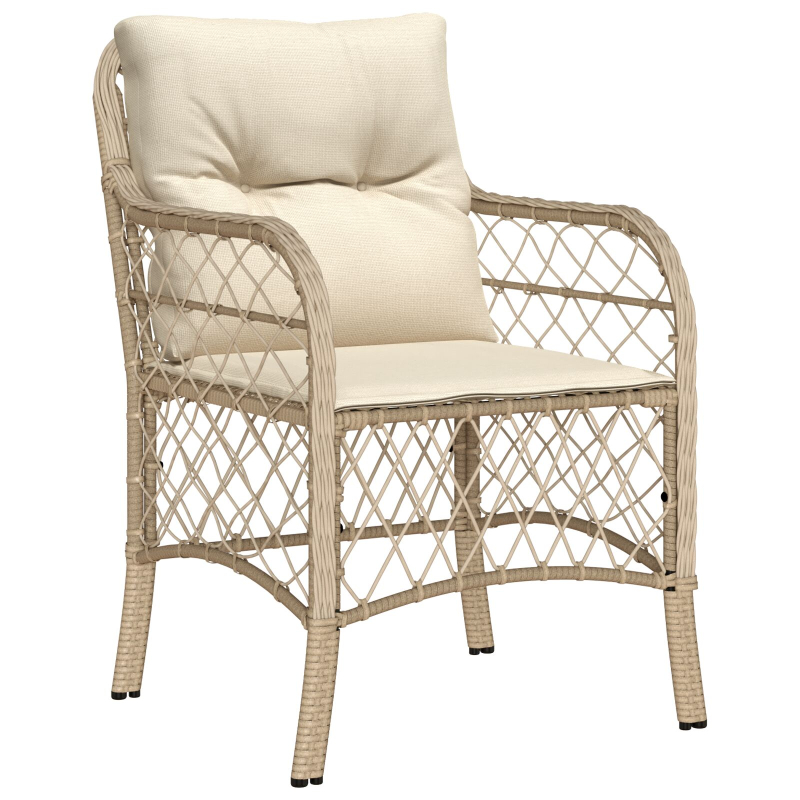 7-teiliges Garten Essgruppe mit Kissen Beige Poly Rattan