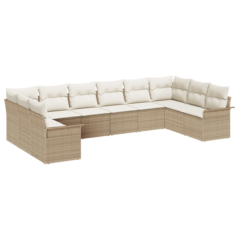 10-teiliges Garten Sofa Set mit Kissen Beige Poly Rattan