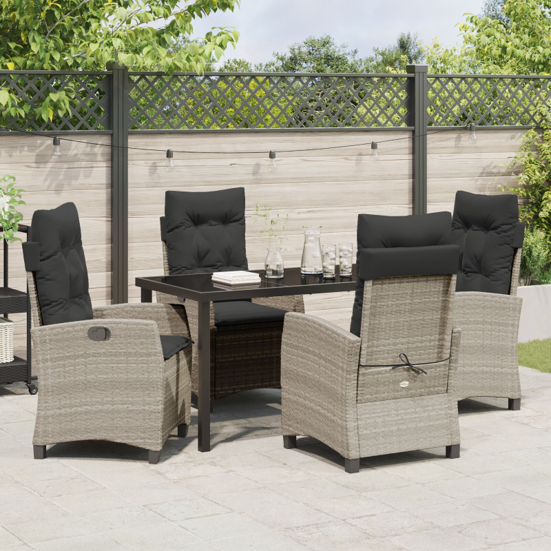 5-teiliges Garten-Dining-Set mit Kissen Hellgrau Poly-Rattan
