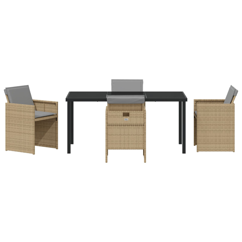 5-teiliges Garten-Essset mit Kissen Beige Poly Rattan