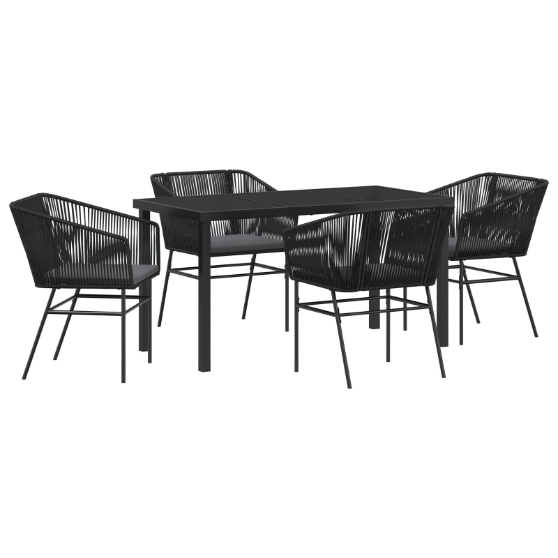 Set aus 3 Schwarz PE-Rattan, pulverbeschichteter Stahl Standard