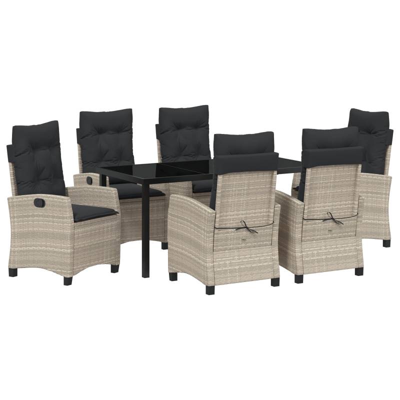 7-teiliges Garten-Dining-Set mit Kissen in Hellgrau Poly Rattan