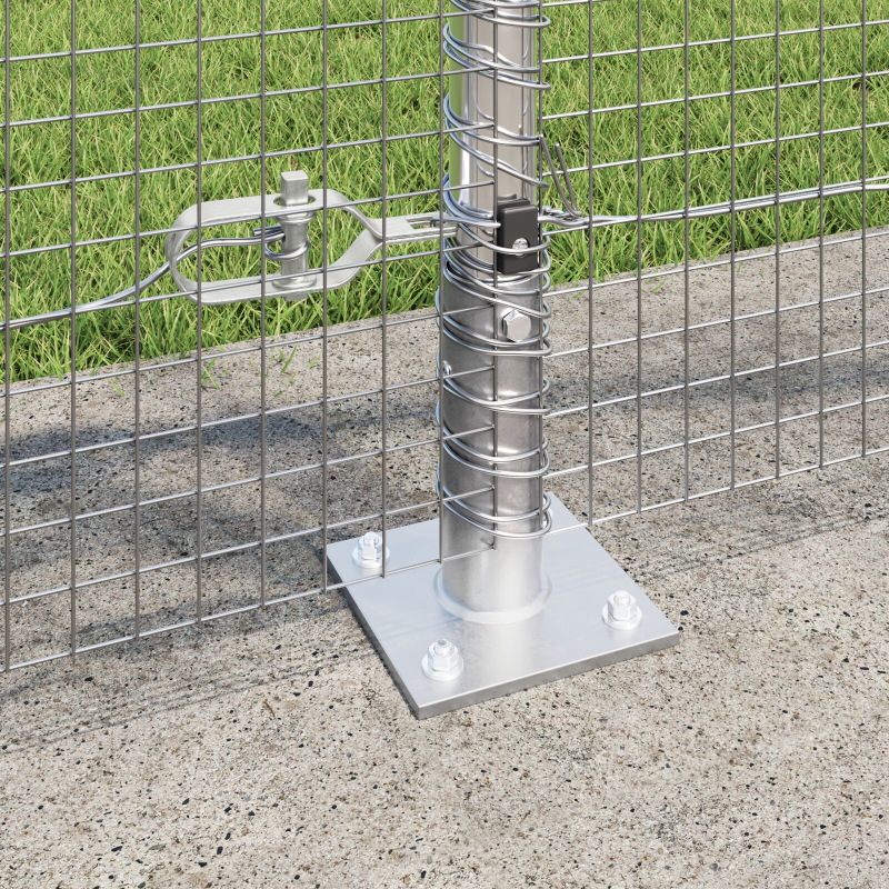 Schweißdrahtzaun mit 7 Flanschpfosten 0.8x10 m verzinkter Stahl