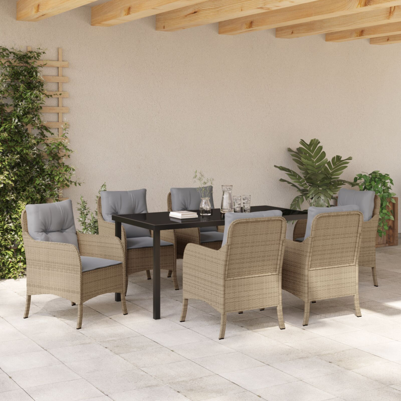 7-teiliges Gartenessenset mit Kissen in Beige Poly-Rattan