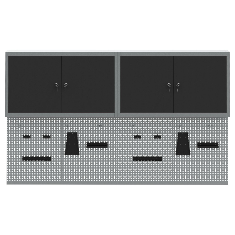 6-teiliges Werkzeugschrank- und Lochplatten-Set wandmontierbar, schwarzes Metall