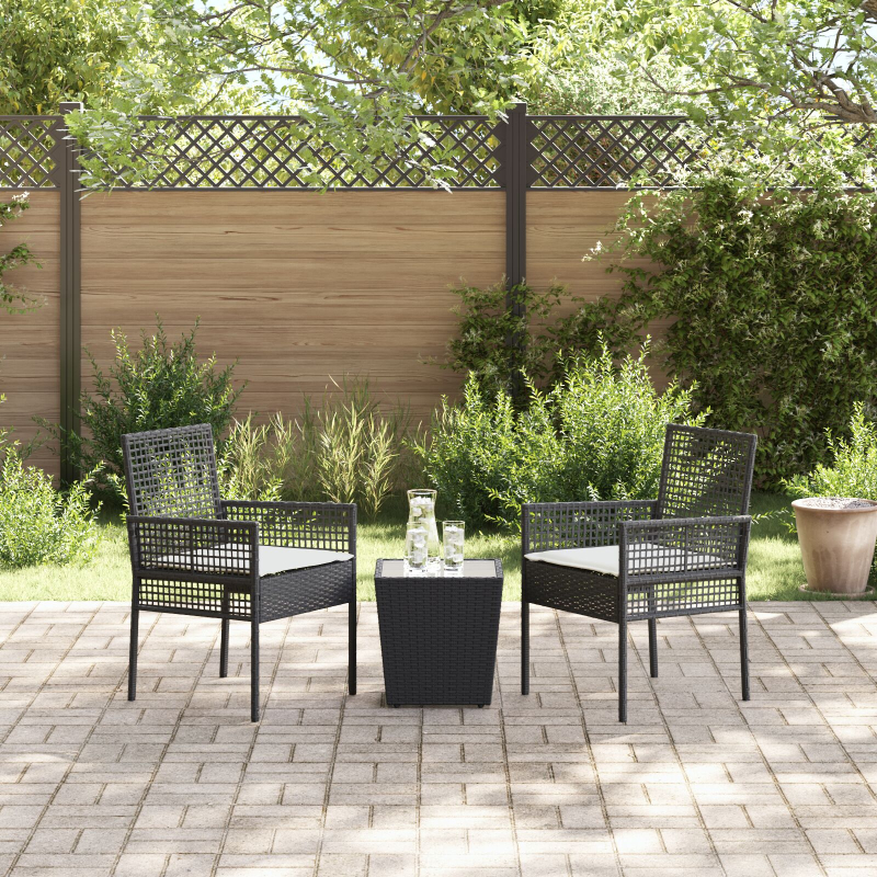 3-teiliges Garten-Bistroset mit Kissen Schwarz Poly Rattan