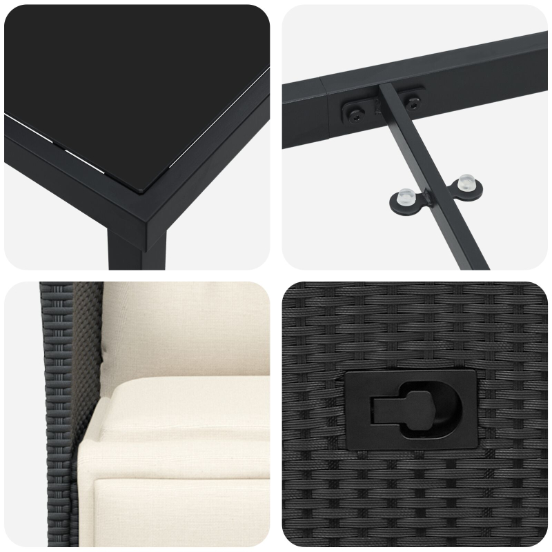 5-teiliges Garten-Dining-Set mit Kissen Schwarzes Poly Rattan