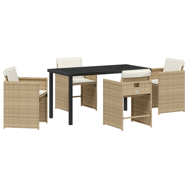 5-teiliges Garten-Dining-Set mit Kissen Beige Poly-Rattan