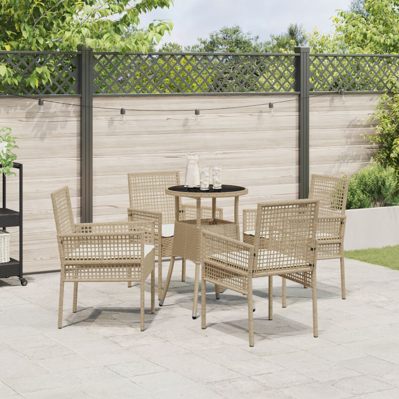 5-teiliges Garten Essset Beige Poly Rattan
