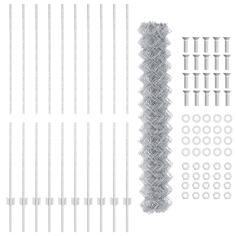 Kettengliedzaun mit 20 U-Posts Silber 1,5x10 m Stahl