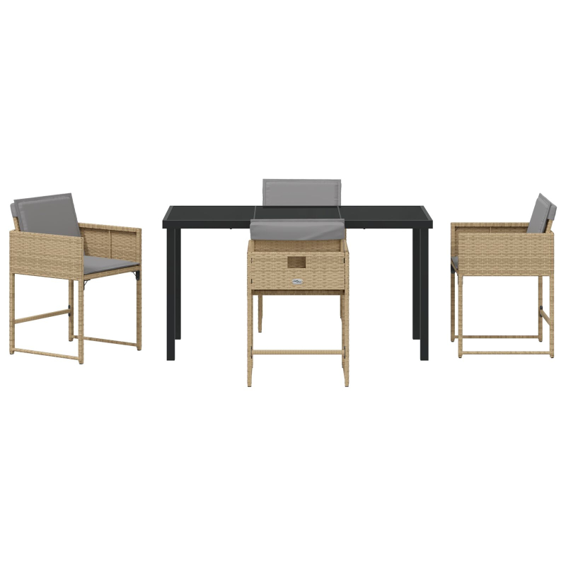 5-teiliges Garten Esszimmer Set mit Kissen Beige Poly Rattan
