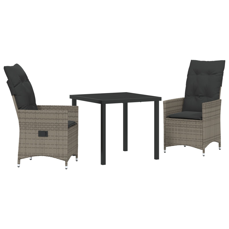 3-teiliges Garten-Esszimmer-Set mit Kissen Grau Poly-Rattan