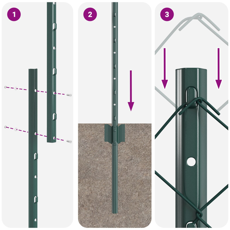 Drahtzaun mit 22 U-Pfosten Grün 1,4x25 m Stahl