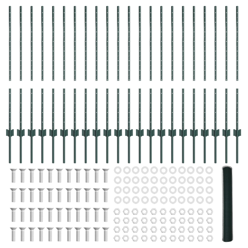 Zaunpfosten 11 Stück U-Kanal Grün 100 cm Stahl, Sechseckzaun Grün 1x50 m Stahl