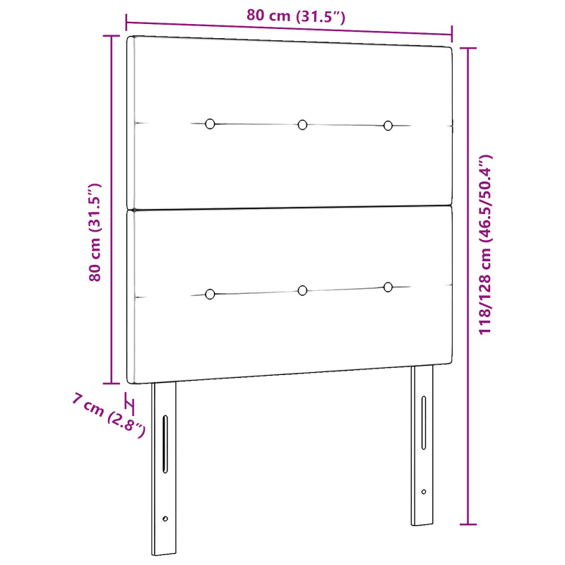 Kopfteil mit Knopfheftung Schwarz 80 cm Samt