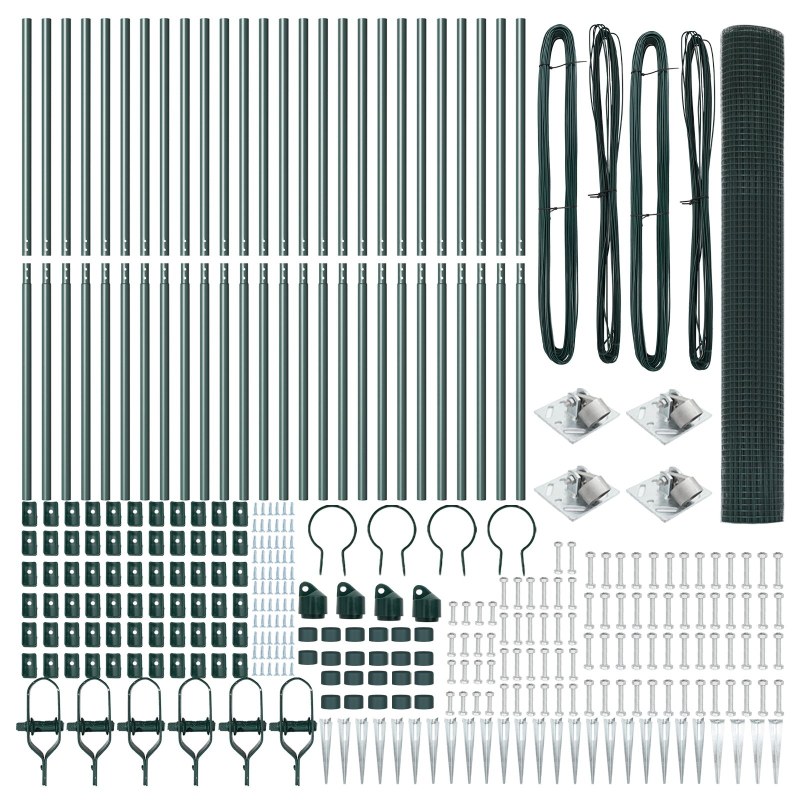 Schweißdrahtzaun mit 13 Spitzenpfosten Grün 1.4x50 m Stahl