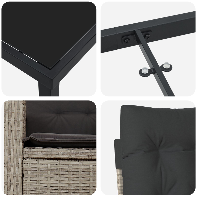 5-teiliges Garten-Dining-Set mit Kissen Hellgrau Poly-Rattan