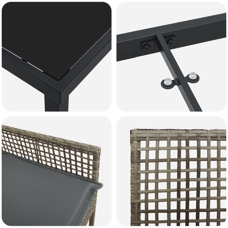 5-teiliges Garten-Dining-Set mit Kissen Grau Poly-Rattan