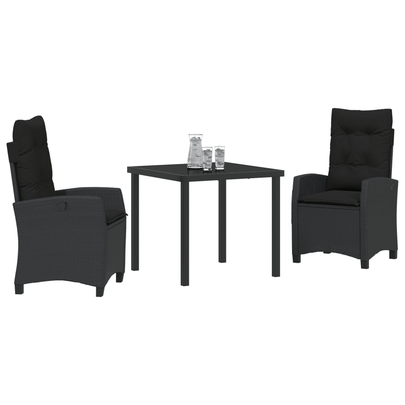 3-teiliges Garten-Dining-Set mit Kissen Schwarz Poly Rattan