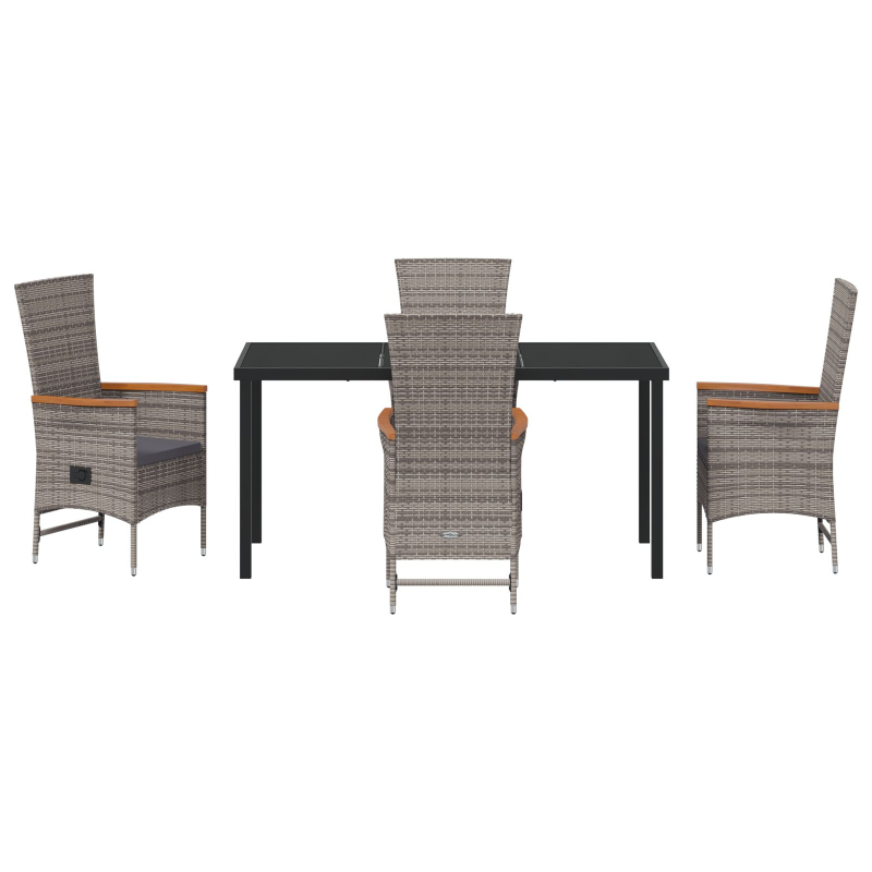 5-teiliges Garten-Dining-Set mit Kissen Grau Poly-Rattan