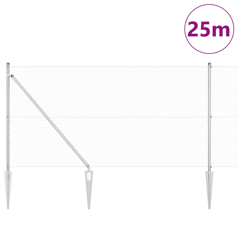 Schweißdrahtzaun mit 13 Spitzenpfosten 1,2x25 m aus galvanisiertem Stahl