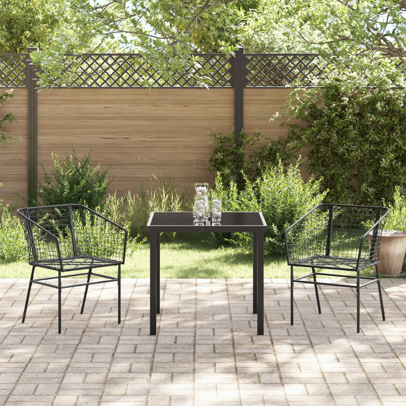 3-teiliges Garten-Essenset Schwarz Poly Rattan