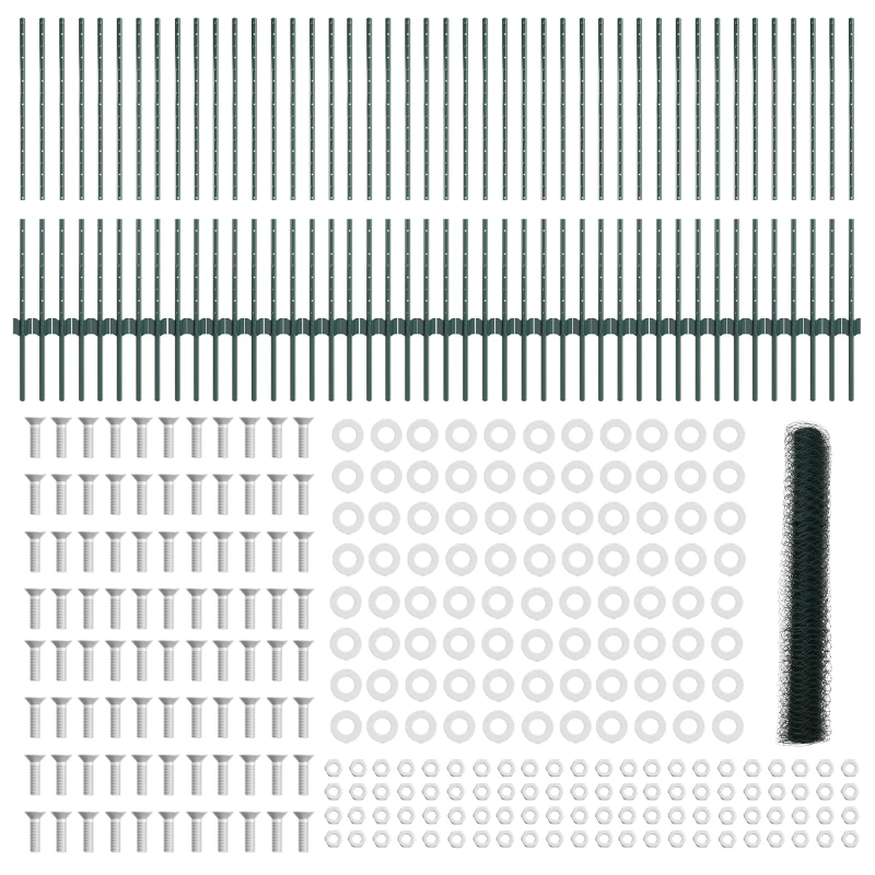 Zaunpfosten 11 Stück U-Kanal Grün 100 cm Stahl, Sechseckzaun Grün 1x100 m Stahl