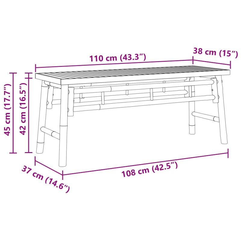 Gartenbank 110x38x45 cm Bambus