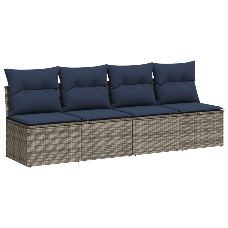 Gartensofa mit Kissen 4-Sitzer Grau Poly Rattan