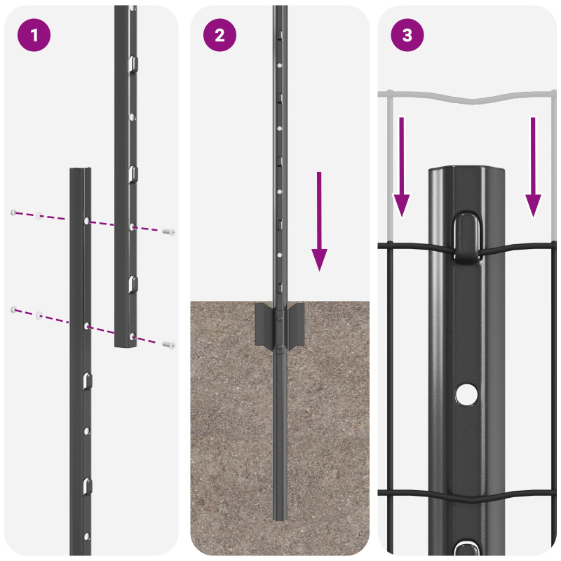 Euro Zaun mit 10 U Pfosten Grau 1,5x10 m Stahl