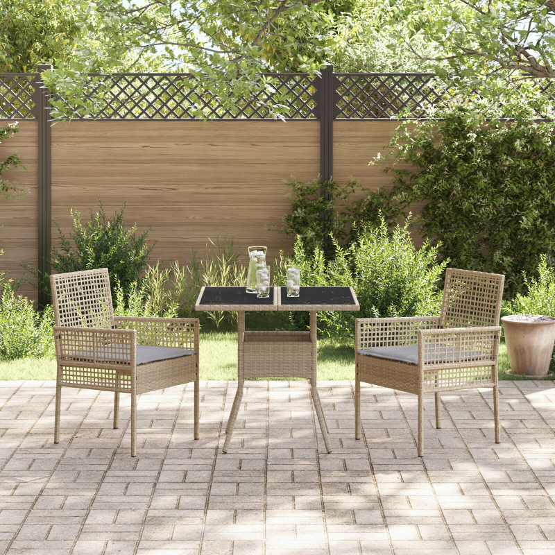 3-teilige Garten Essgruppe Beige Poly Rattan