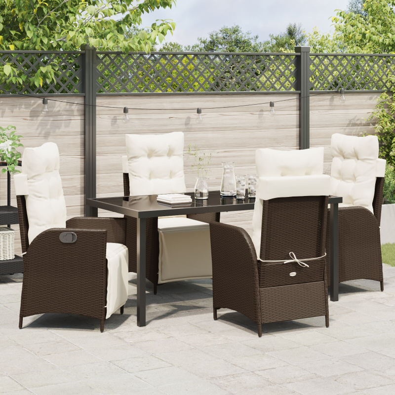 5-teiliges Garten-Essenset Braun Poly Rattan