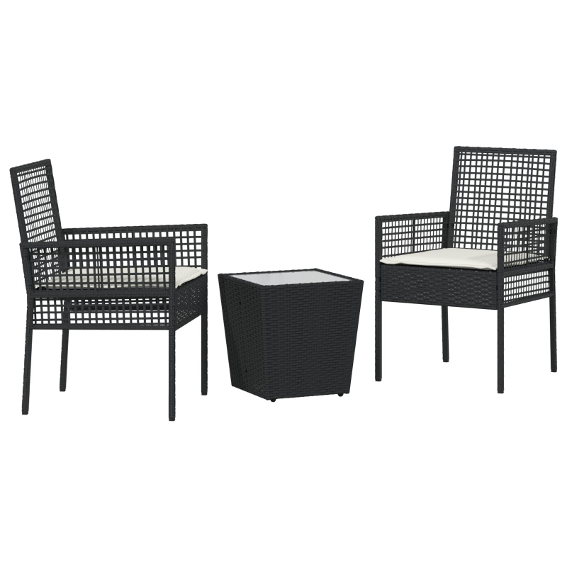 3-teiliges Garten-Bistroset mit Kissen Schwarz Poly Rattan
