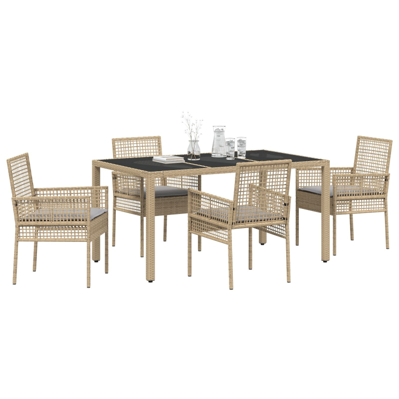5-teilige Garten-Essgruppe mit Kissen Beige Poly Rattan