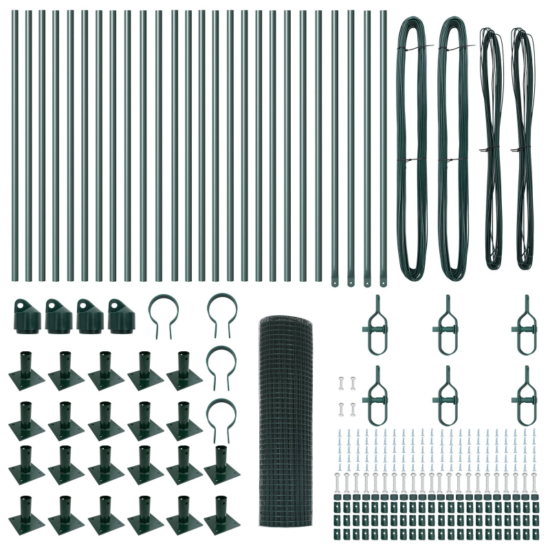Geschweißter Drahtzaun mit 13 Flanschpfosten Grün 1x50 m Stahl