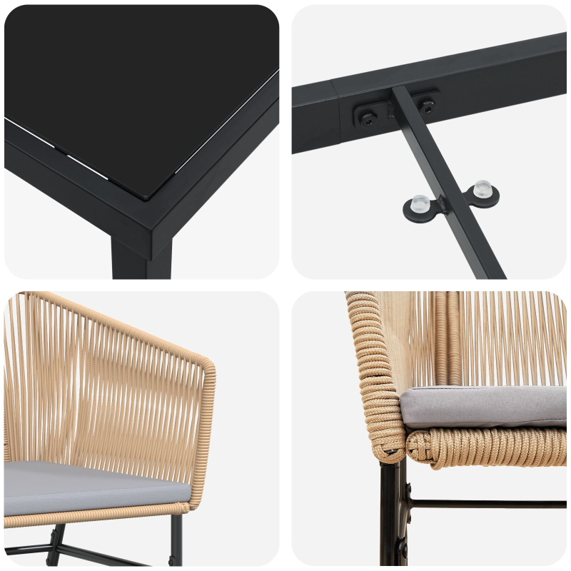 Set aus 3 Braun PE-Rattan Standard UV-beständige Materialien